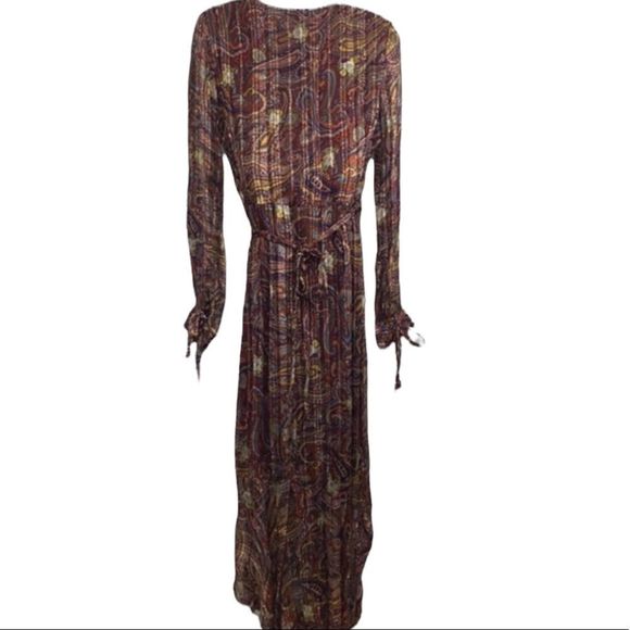 Anthropologie Love Sam Moroccan Paisley Wrap Dress V Neck Long Sleeve Size Small - Picture 4 of 15